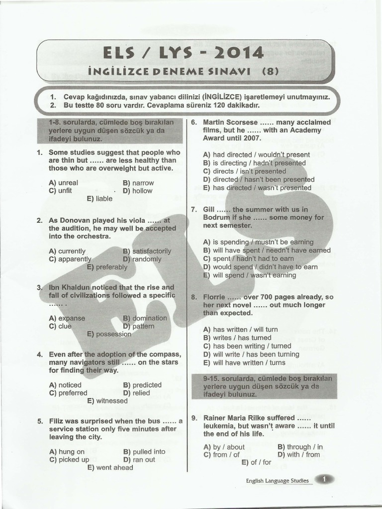 ELS Practice Exam 8 PDF Detective Fiction Sherlock Holmes