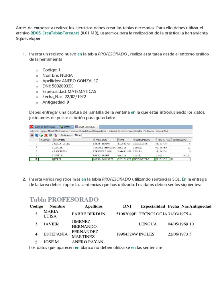 Ejercicios SQL para Gestión de Tablas | PDF | SQL | Ingeniería de software