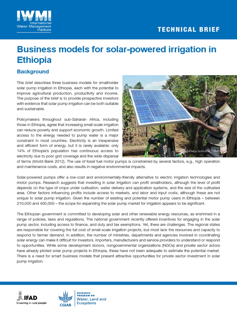 Solar Pump Irrigation Models in Ethiopia | PDF | Solar Power | Loans