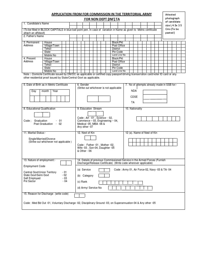 Teritorial Army Application - Form | PDF | Military Discharge | Government