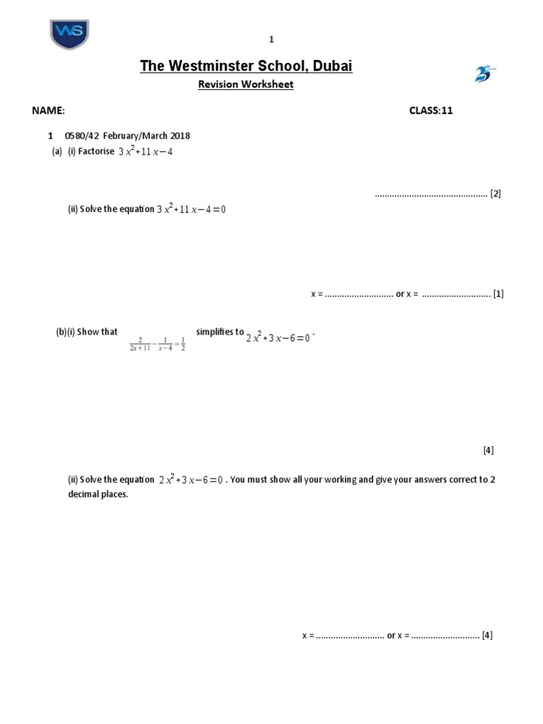 Yr11 - Monthly Revision Worksheet | PDF | Area | Triangle