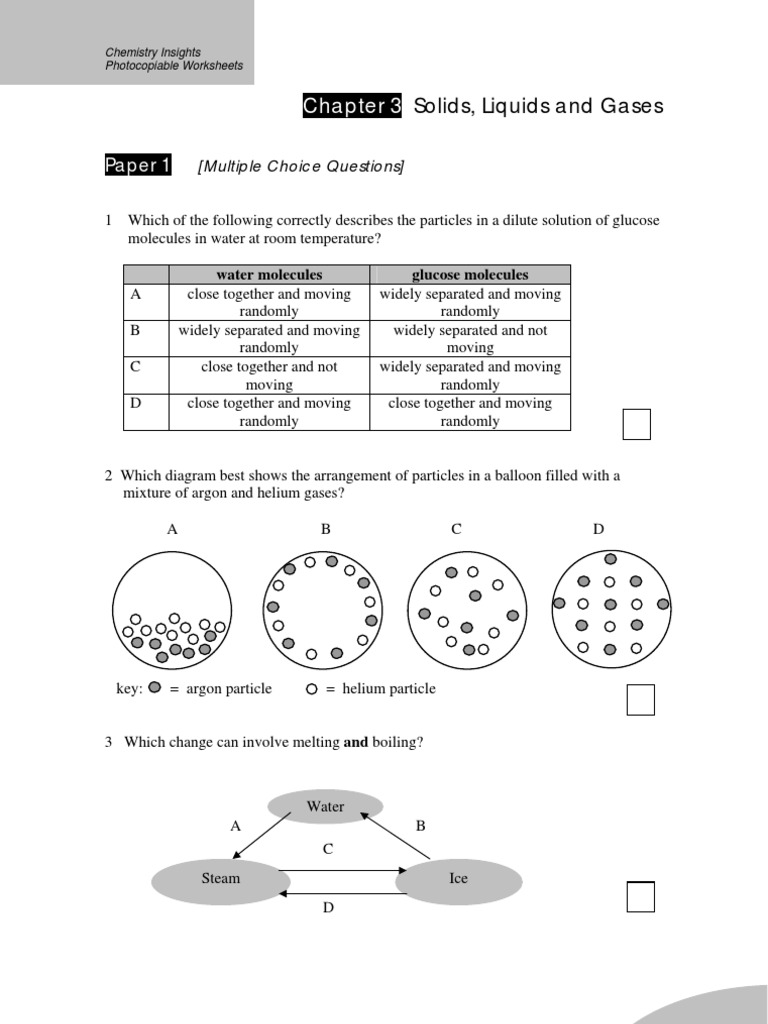 Particulate Nature Of Matter Worksheett Melting Point Gases