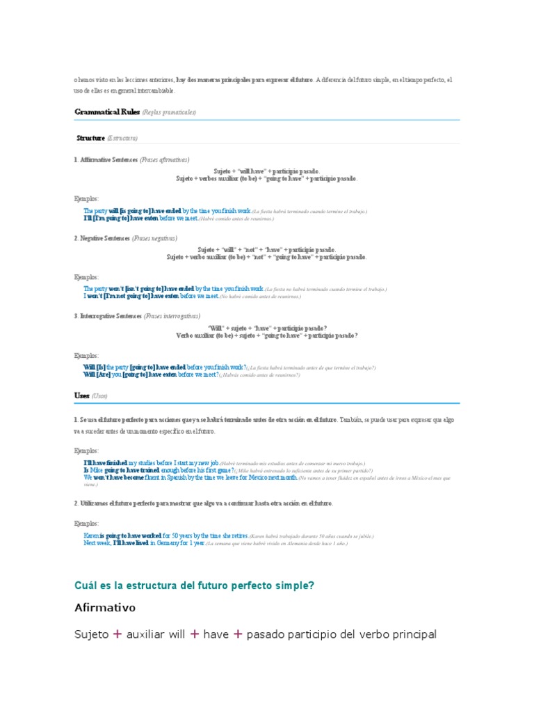 Futuro Perfecto | PDF | Verbo | Mecánica del lenguaje