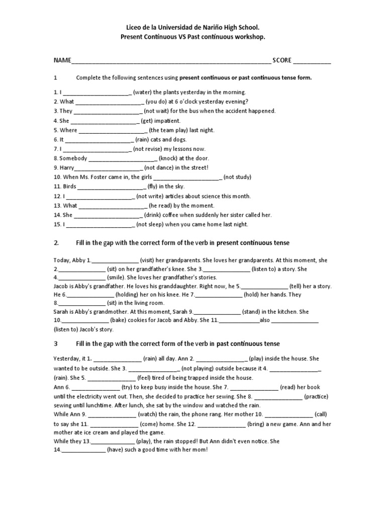 Past vs Present Continuous Exercises | PDF