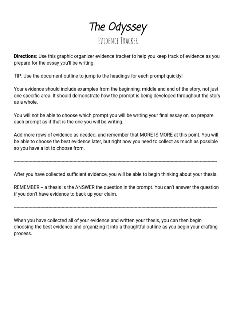 Evidence Tracker - The Odyssey | PDF | Odyssey | Epic Poetry