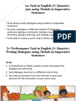 2 Performance Task in English (1 Quarter) Writing Dialogues Using Modals in Imperative Sentences