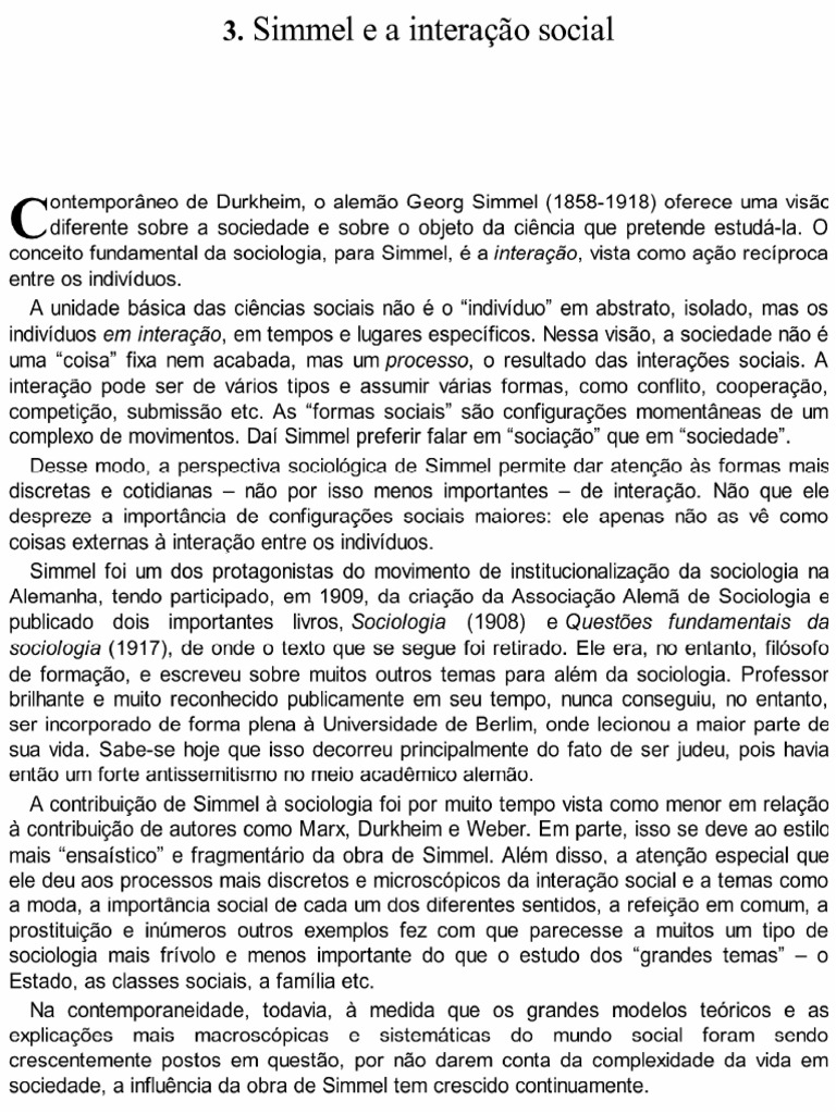 Texto 2 - Simmel e A Interação Social | PDF