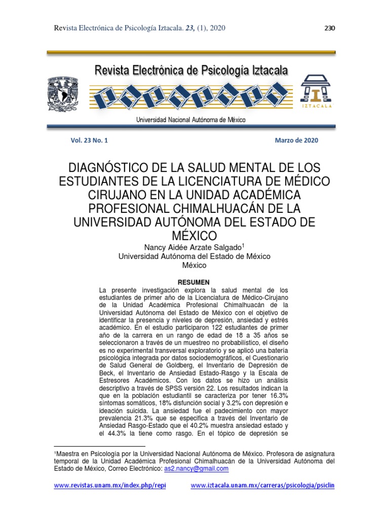 Salud Mental en Estudiantes de Medicina | PDF | Depresión (estado de ...