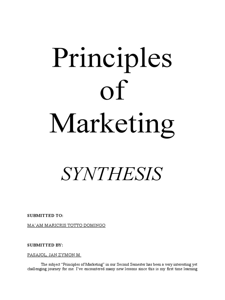 Principles of Marketing Synthesis PDF Marketing Strategic Management