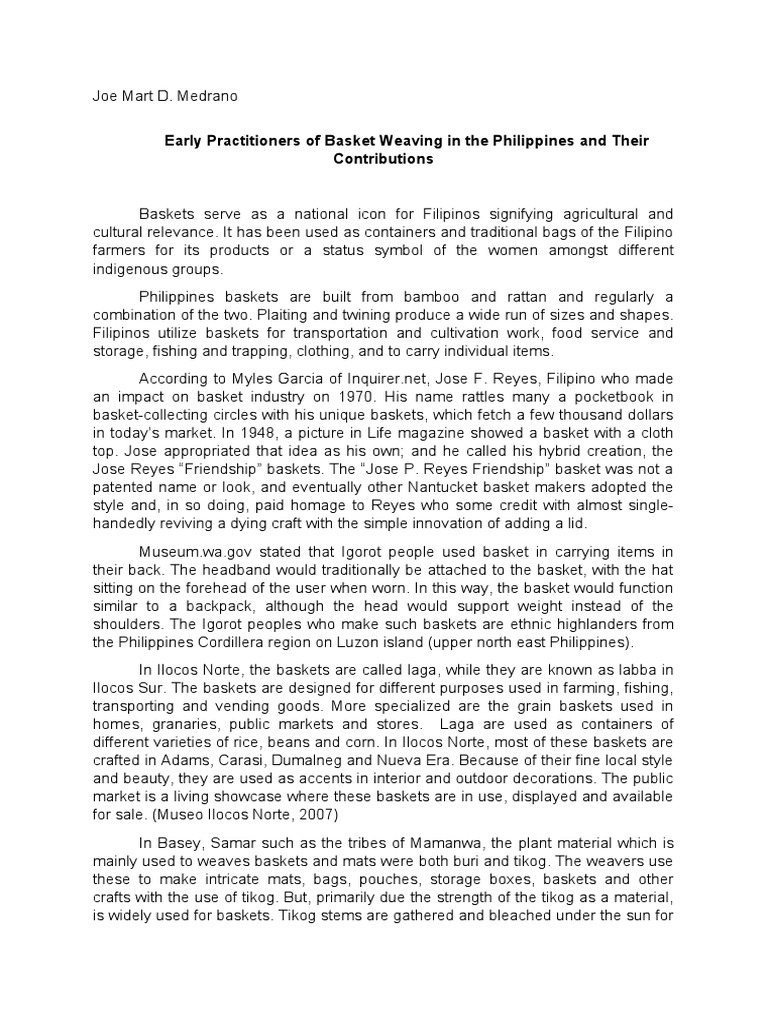 Early Practitioners of Basket Weaving PDF Basket Weaving