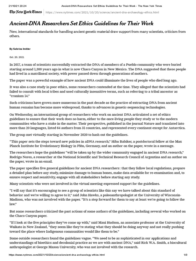 Ancient DNA Ethics Guidelines Established | PDF | Science