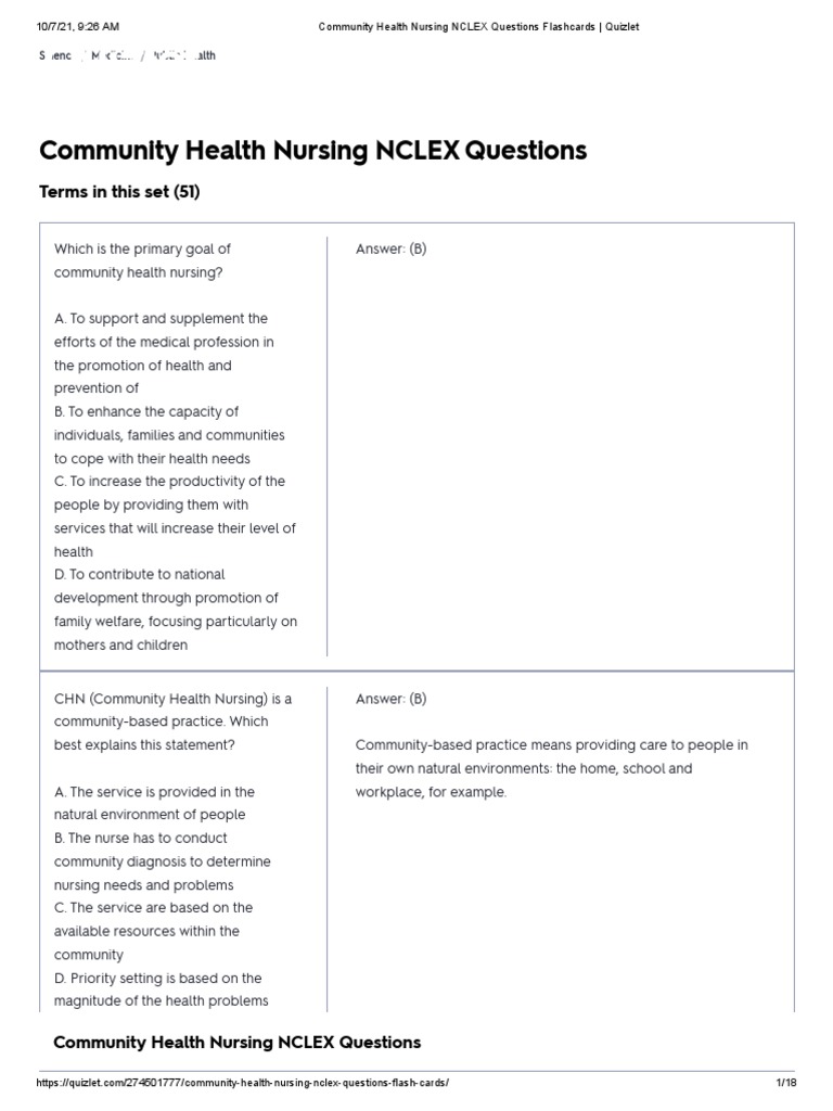 Community Health Nursing NCLEX Questions 51 Terms PDF Hiv/Aids