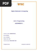 Higher Nationals in Computing: Unit 1: Programming Assignment 1