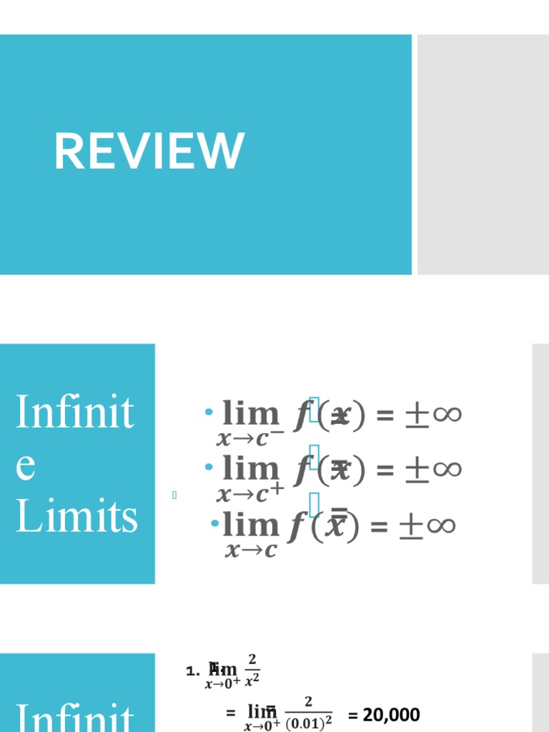 REVIEW Infinite Limits Limits at Infinity LImits of Exponential ...
