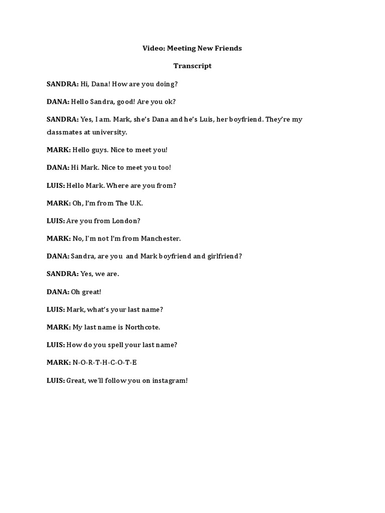 Week 5 - Transcript - Meeting New Friends | PDF | Lifestyle