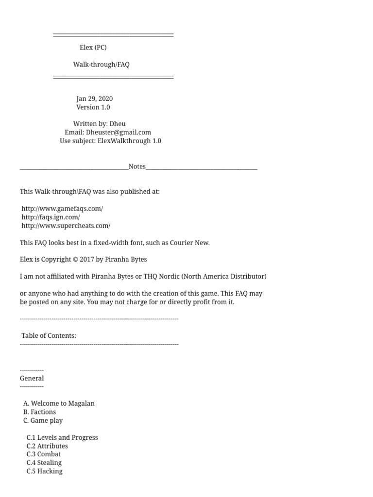 Elex Guide And Walkthrough Pc By Dheu Gamefaqs Pdf