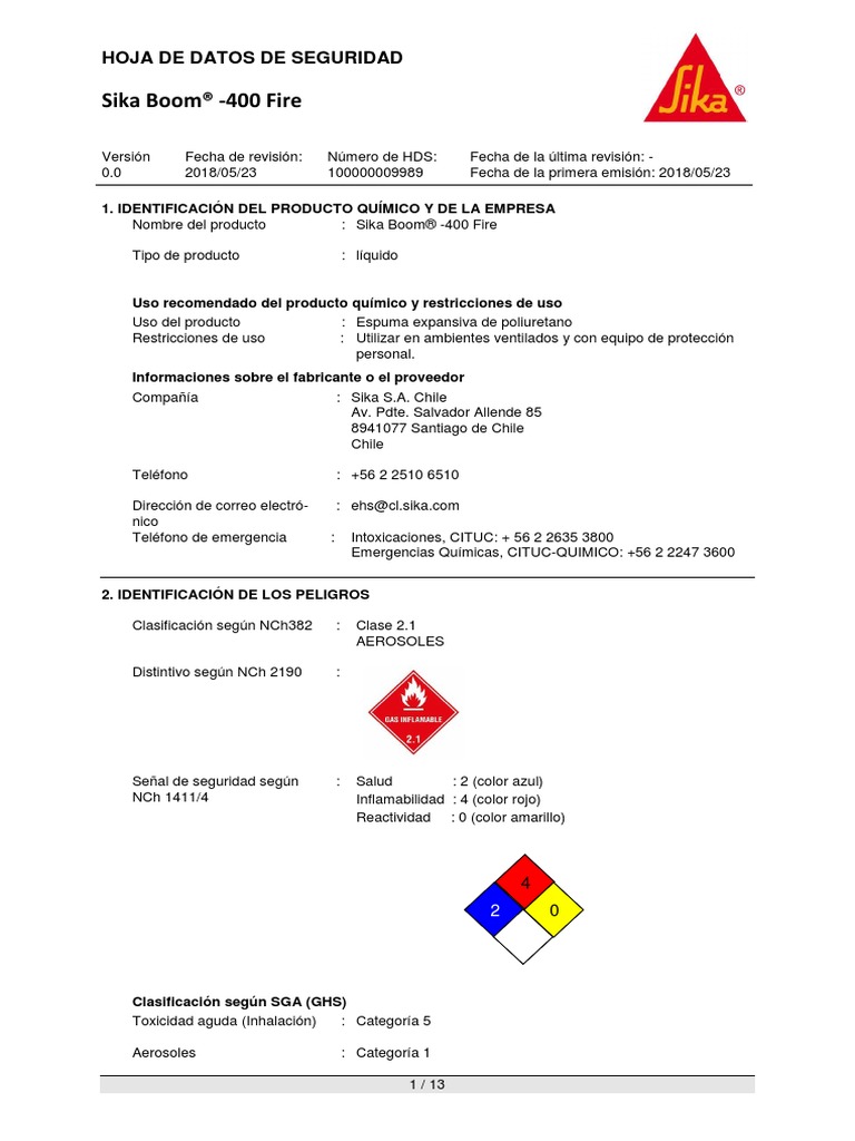 Sika Boom® -400 Fire | PDF | Alergia | Contaminación