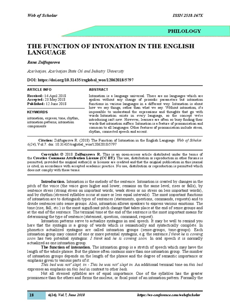 The Function of Intonation in The Englis | PDF | Stress (Linguistics ...