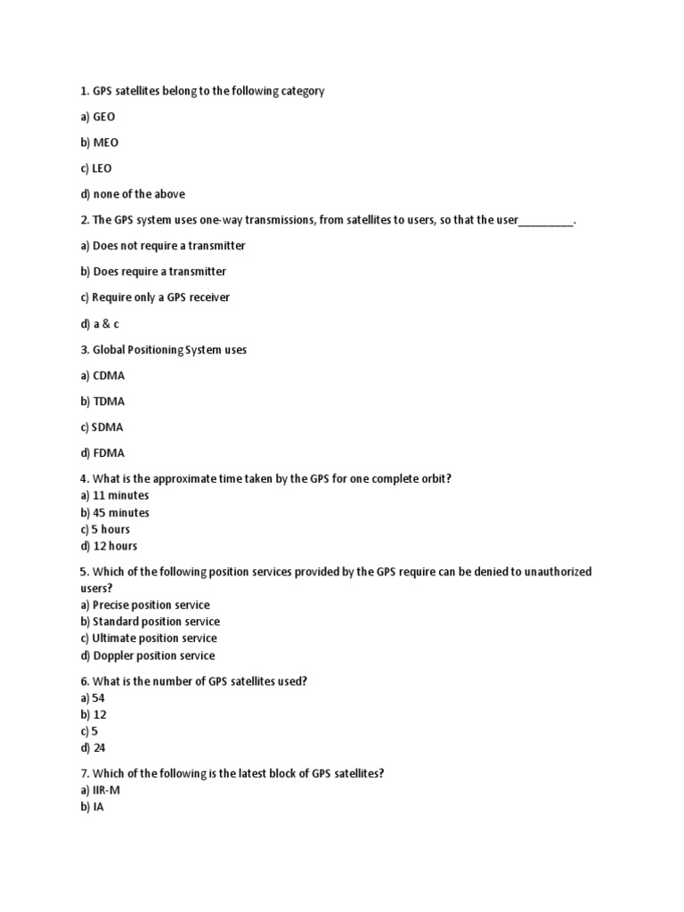 14 GPS MCQ Questions PDF Global Positioning System Wireless
