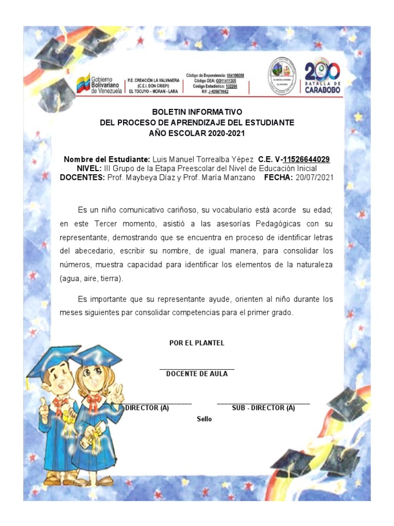 Informe del progreso académico y desarrollo socioemocional de los ...