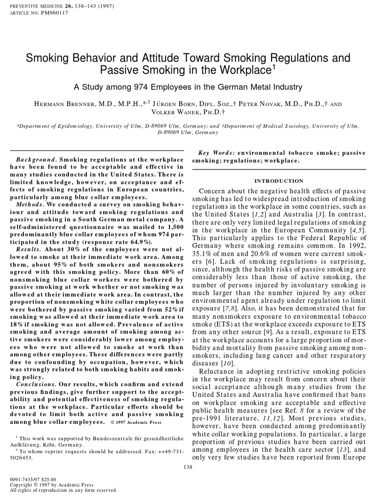 Smoking Behavior and Attitude Toward Smoking Regulations and Passive