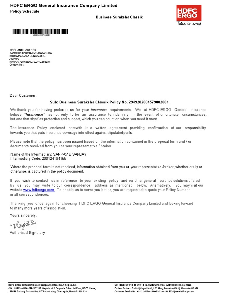 Final Policy Copy 2020 To 2021 | PDF | Insurance | Bangalore