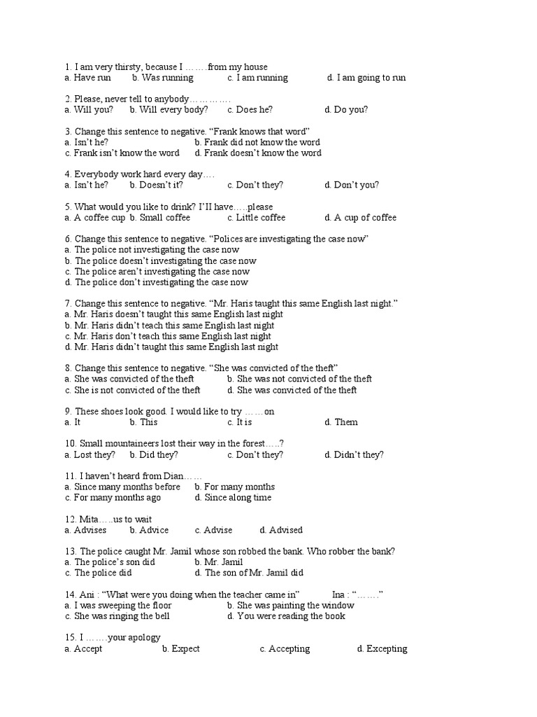 Multiple Choice Grammar and Vocabulary Quiz | PDF