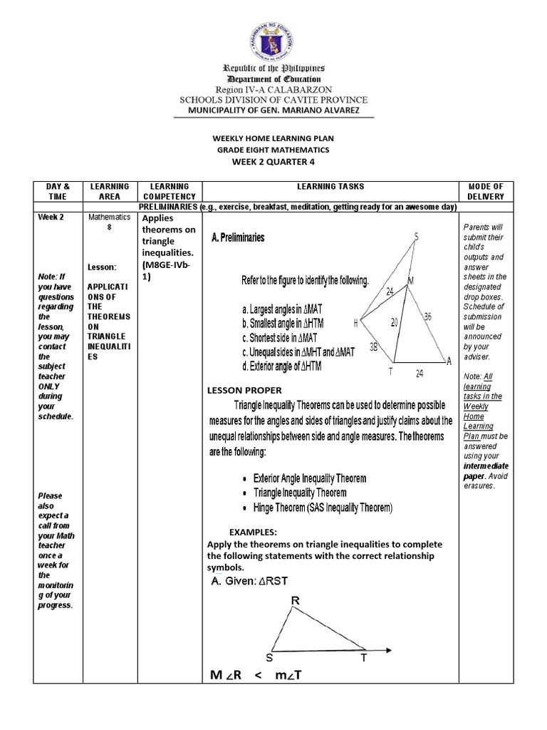 Grade 8 Math Weekly Learning Plan | PDF | Mathematics