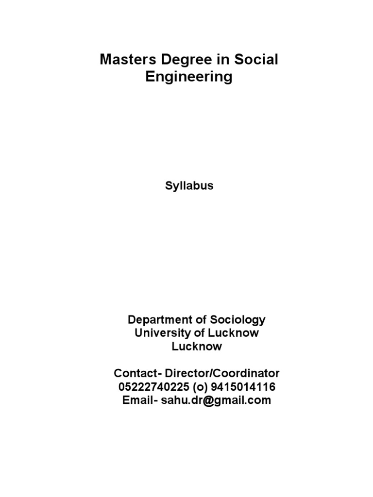 Masters Degree in Social Engineering PDF International Development