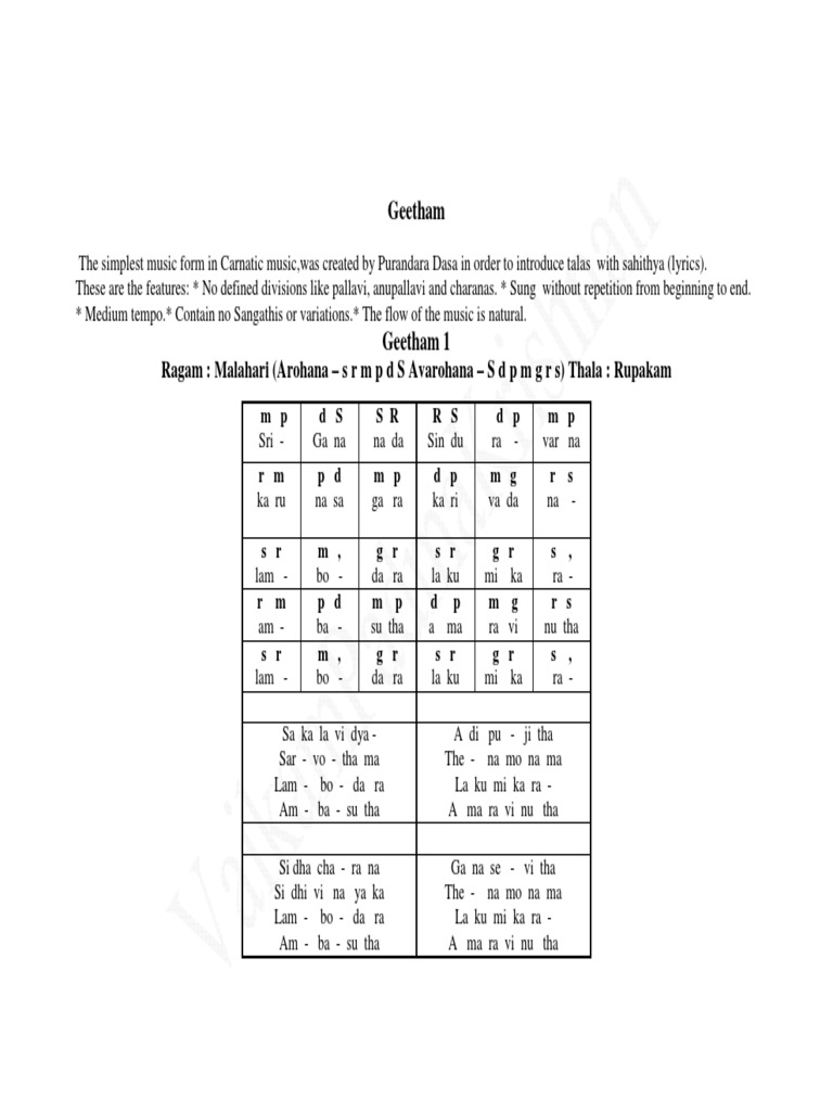 Geetham: Ragam: Malahari (Arohana - S R M P D S Avarohana - S D P M G R ...