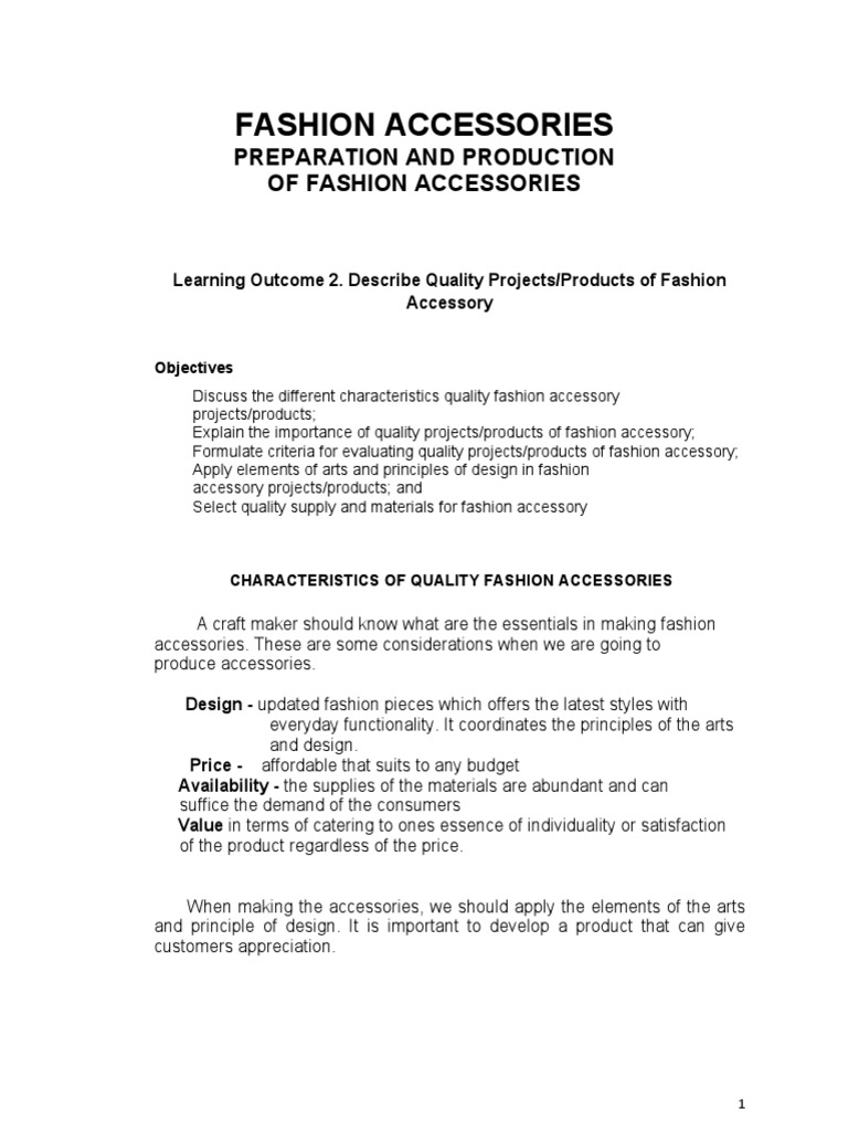 Preparation and Production of Fashion Accessories PDF Necklace