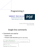 Programming 1: Lecture 2 - Basic Java Syntax