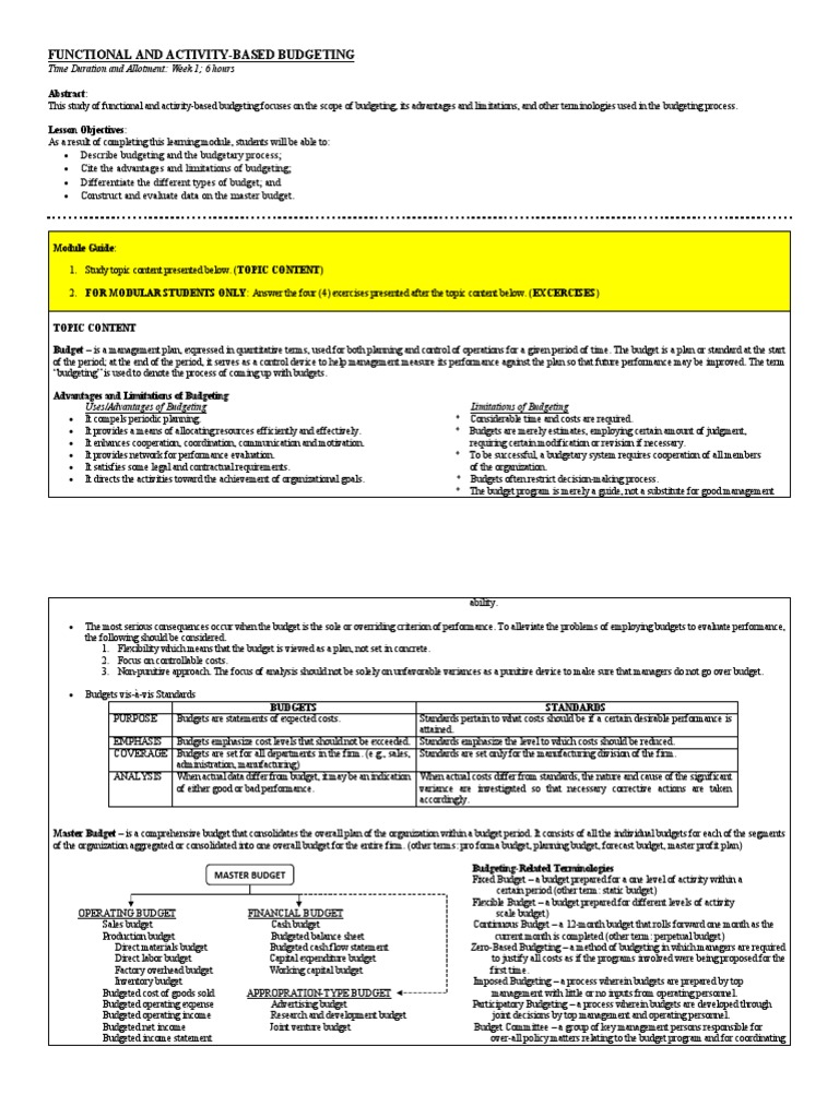 Functional And Activity Based Budgeting