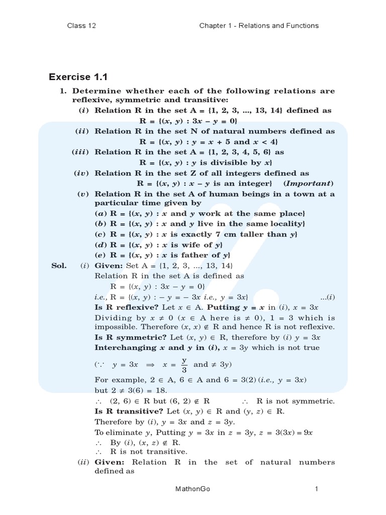 Chapter-1-Relations-and-Functions Ncert Solution | PDF | Function ...