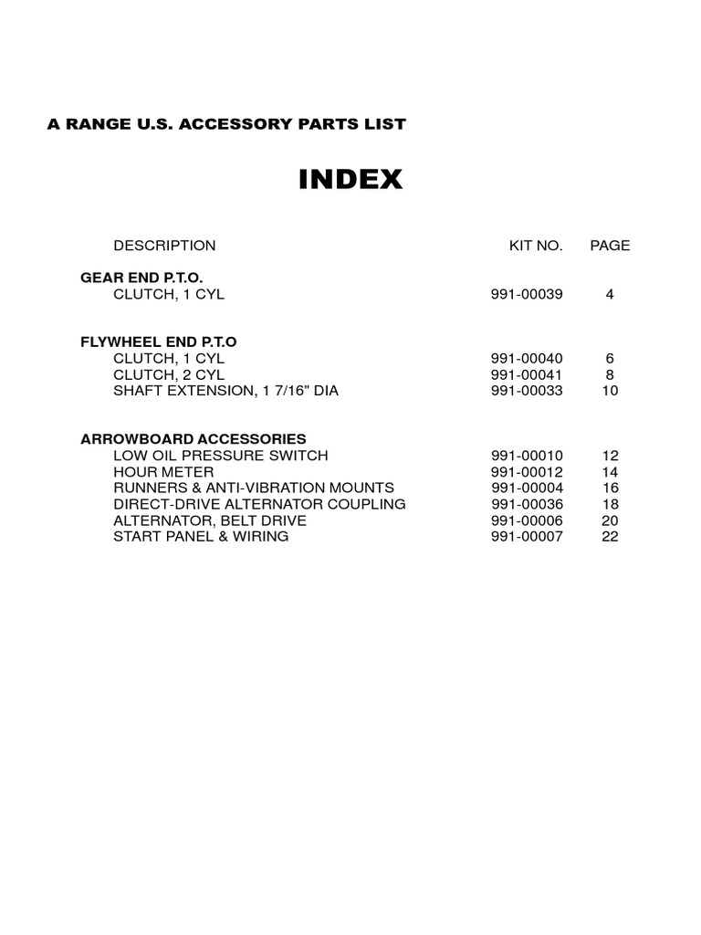U.S. Accessory Parts List for Equipment | PDF | Clutch | Screw