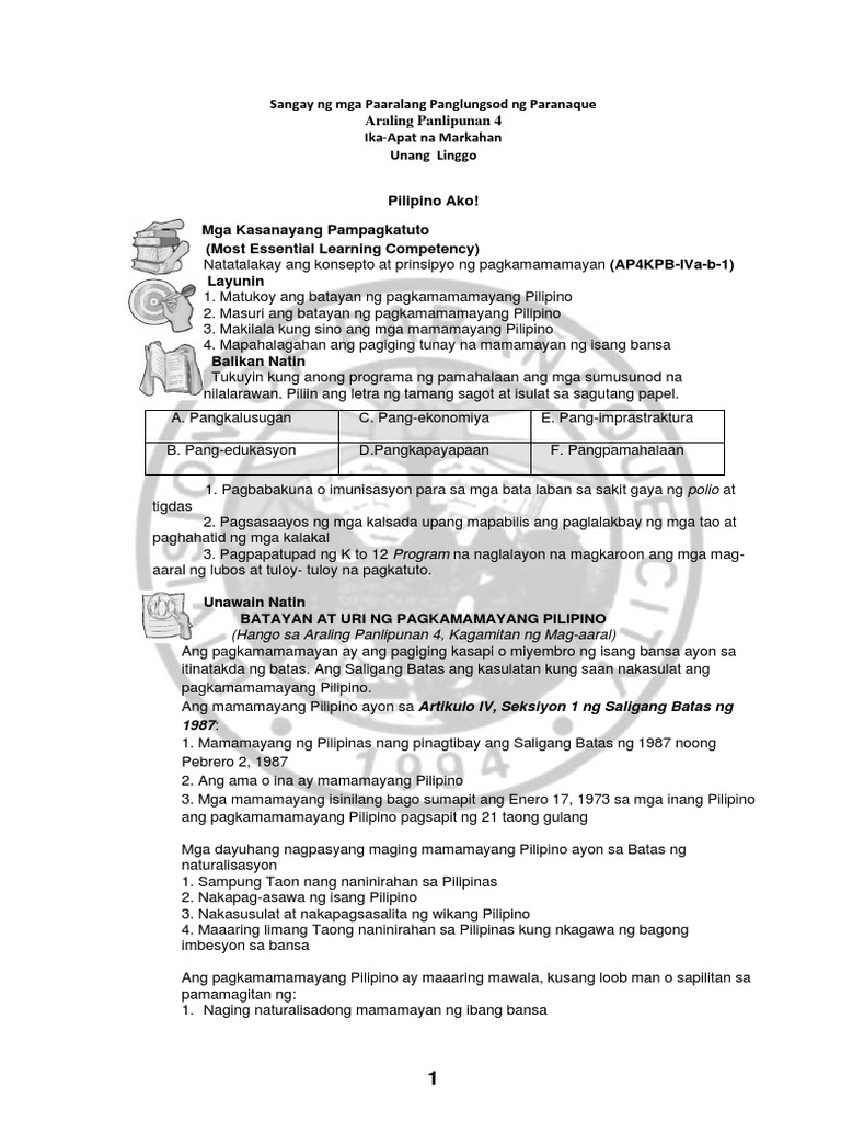 AP Grade4 Quarter4 Module Week1 | PDF
