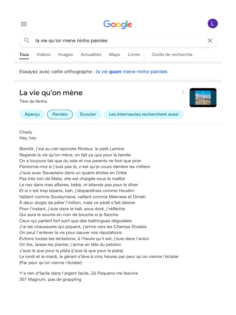 La Vie Quon Mene Ninho Paroles La Vie Qu'on Mene Ninho Paroles - Recherche Google | PDF