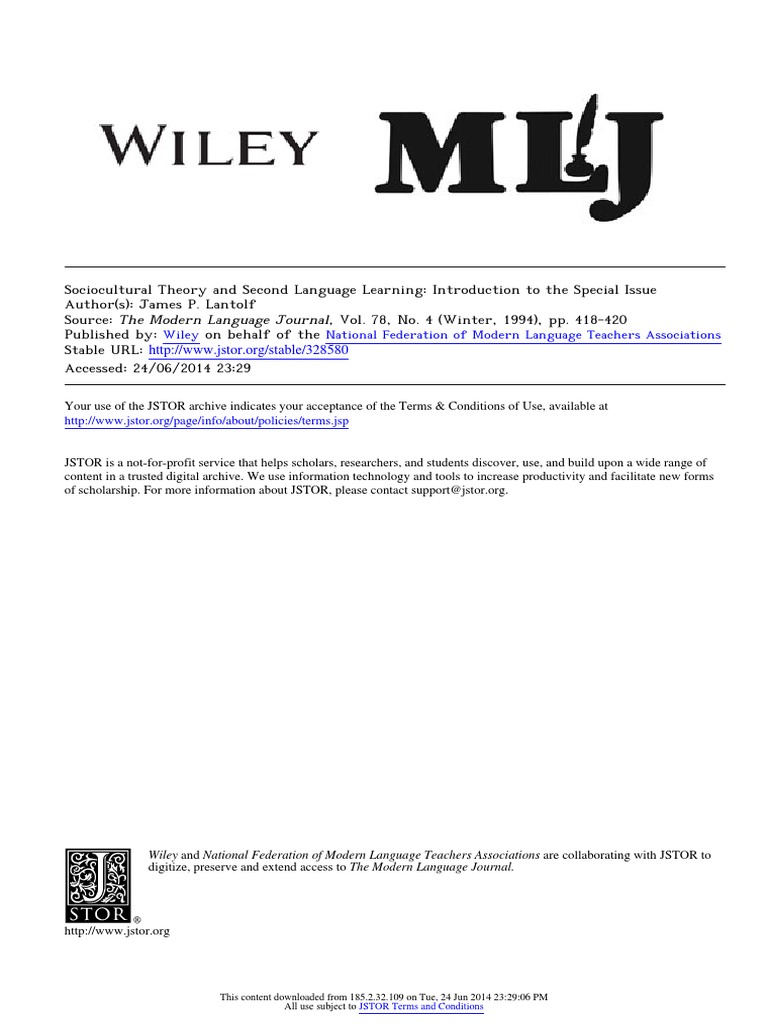 Sociocultural Theory in Language Learning | PDF | Learning | Second ...