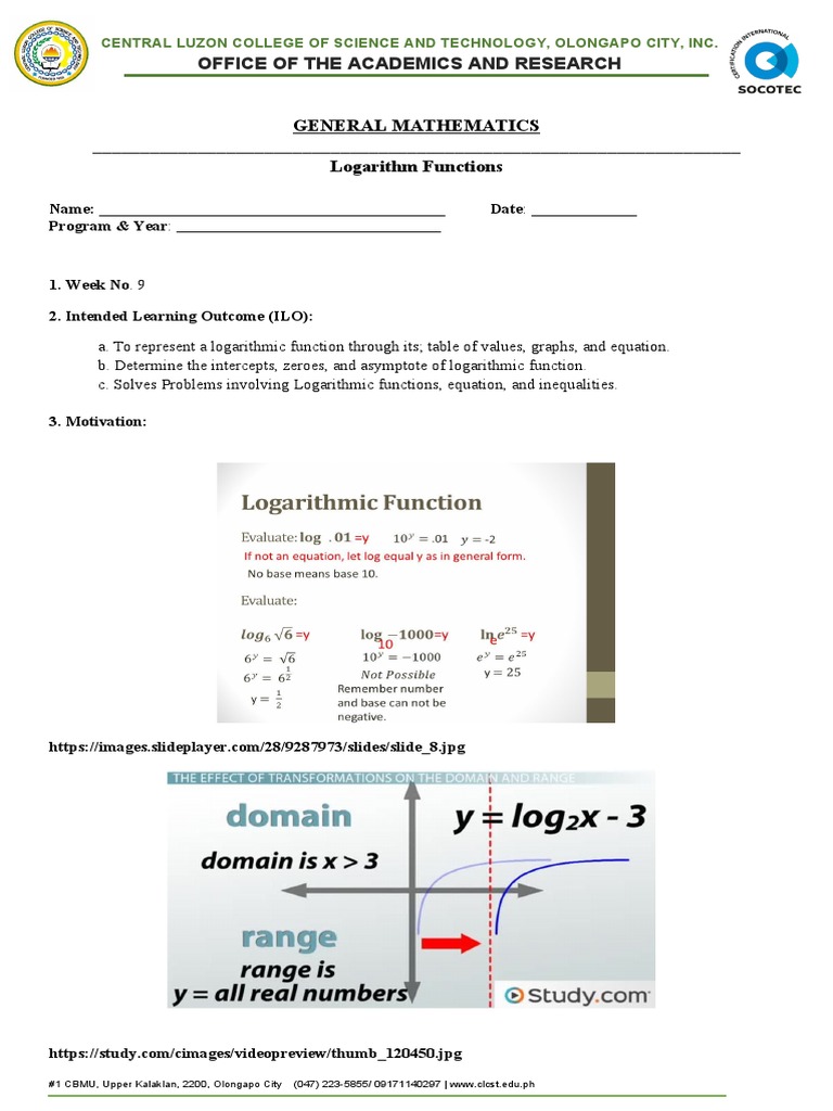 Logarithmic Functions Study Guide | PDF | Logarithm | Mathematical ...