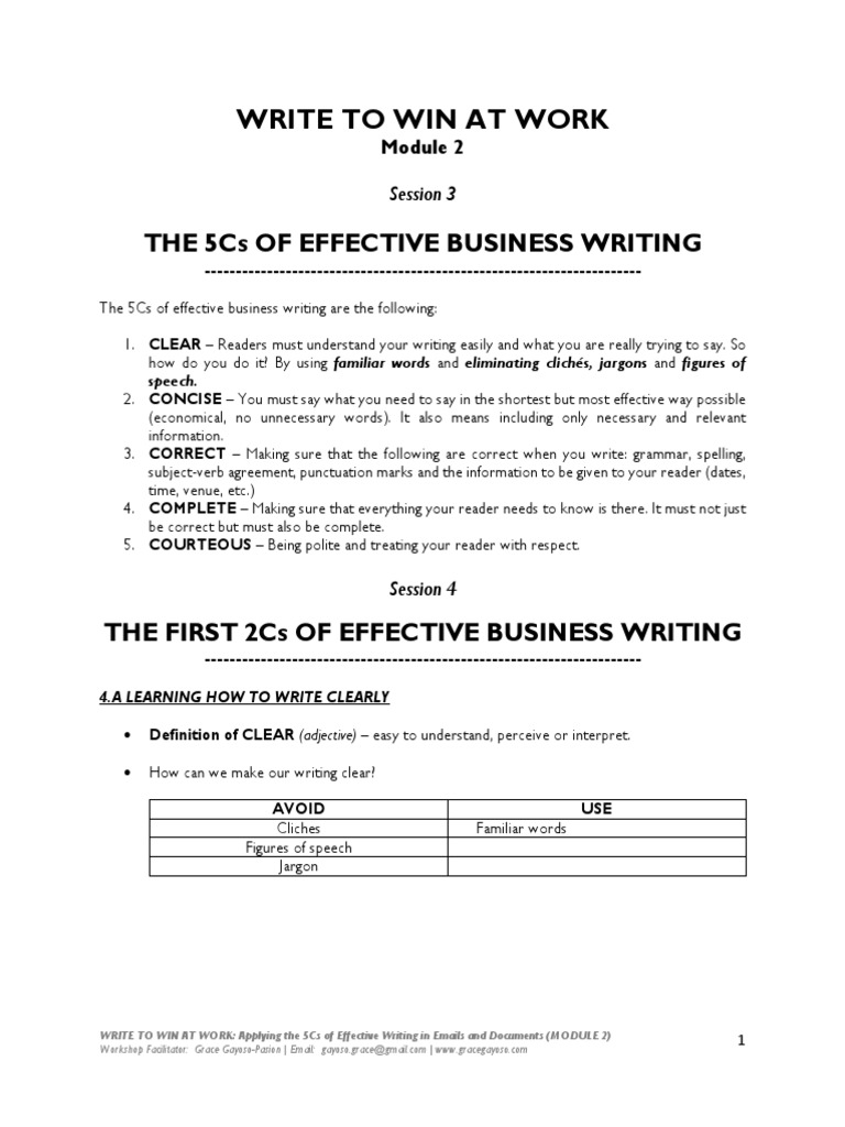 Module 2 Handout - Write To Win at Work Webinar Faye | PDF | Word | Jargon