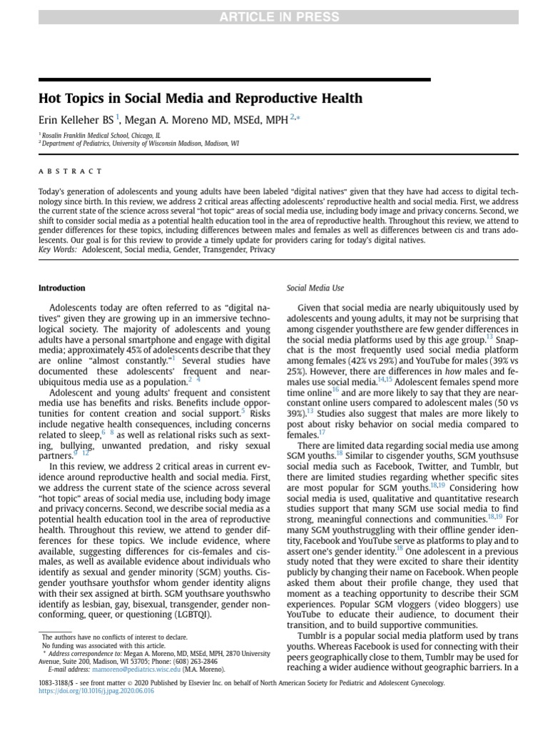 Hot Topics in Social Media and Reproductive Health | PDF | Adolescence ...