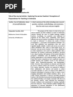 Journal Article Annotation #4 Title of The Journal Article: Exploring Pre-Service Teachers' Perceptions of Preparedness For Teaching in Indonesia