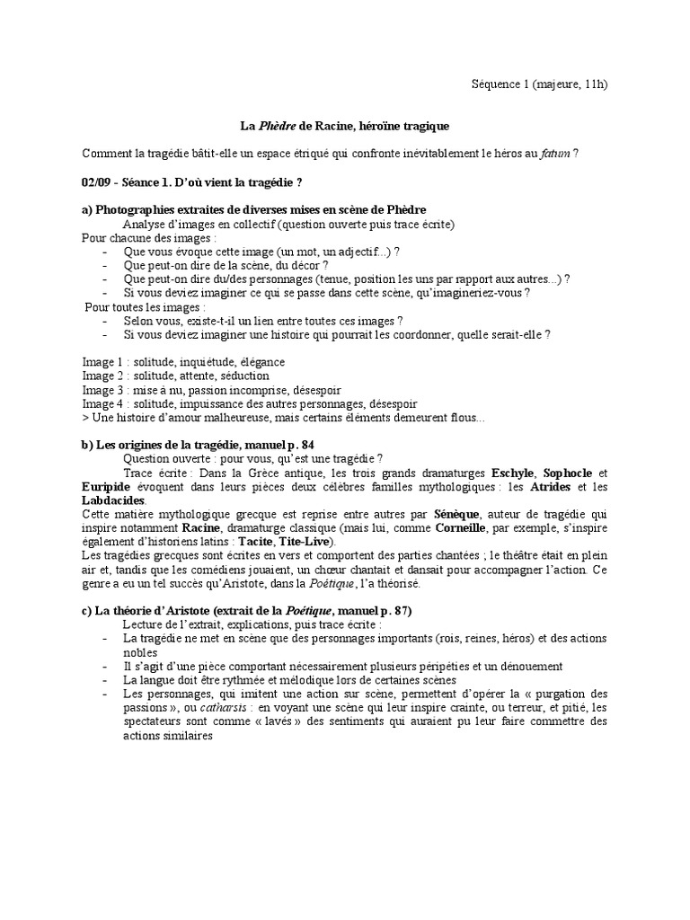 Phèdre Cours 2nde | PDF | Minotaure | Thésée