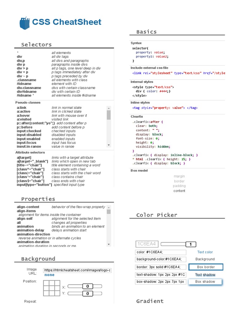 CSS Cheat Sheet | PDF | Html Element | Cyberspace
