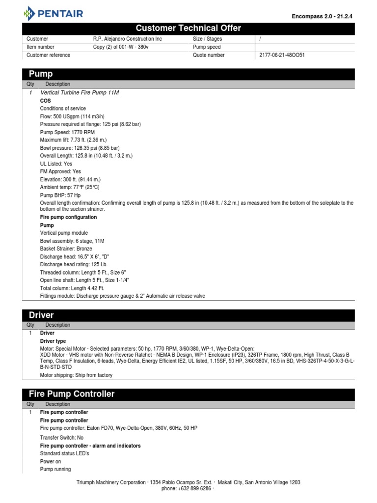 Fire Pump Set Technical Information | PDF | Pump | Electric Motor
