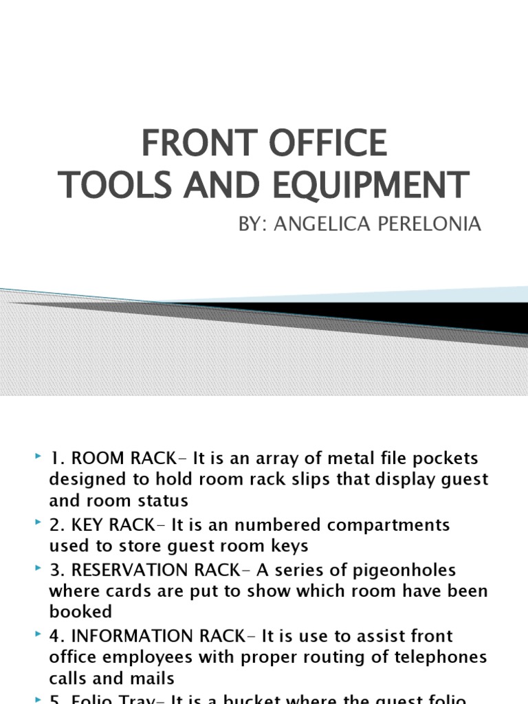 Front Office Tools and Equipment: By: Angelica Perelonia | PDF