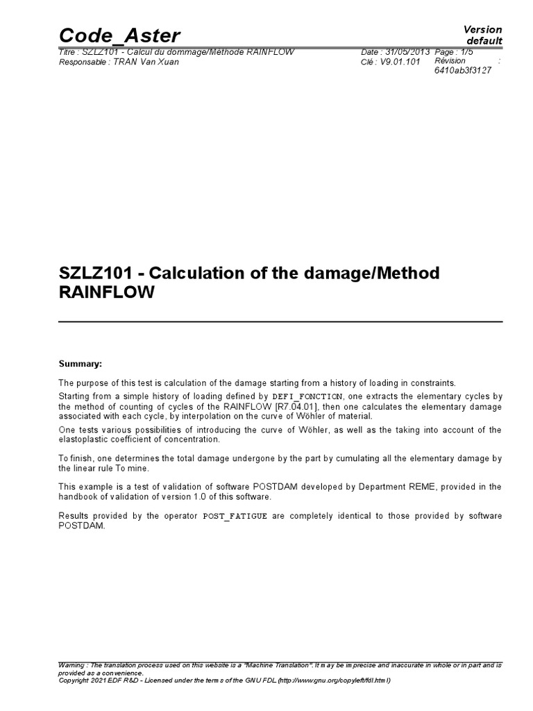 Code - Aster: SZLZ101 - Calculation of The Damage/method Rainflow | PDF ...