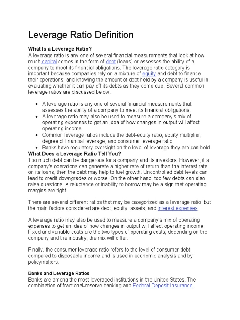 Leverage Ratio Definition | PDF | Banks | Leverage (Finance)