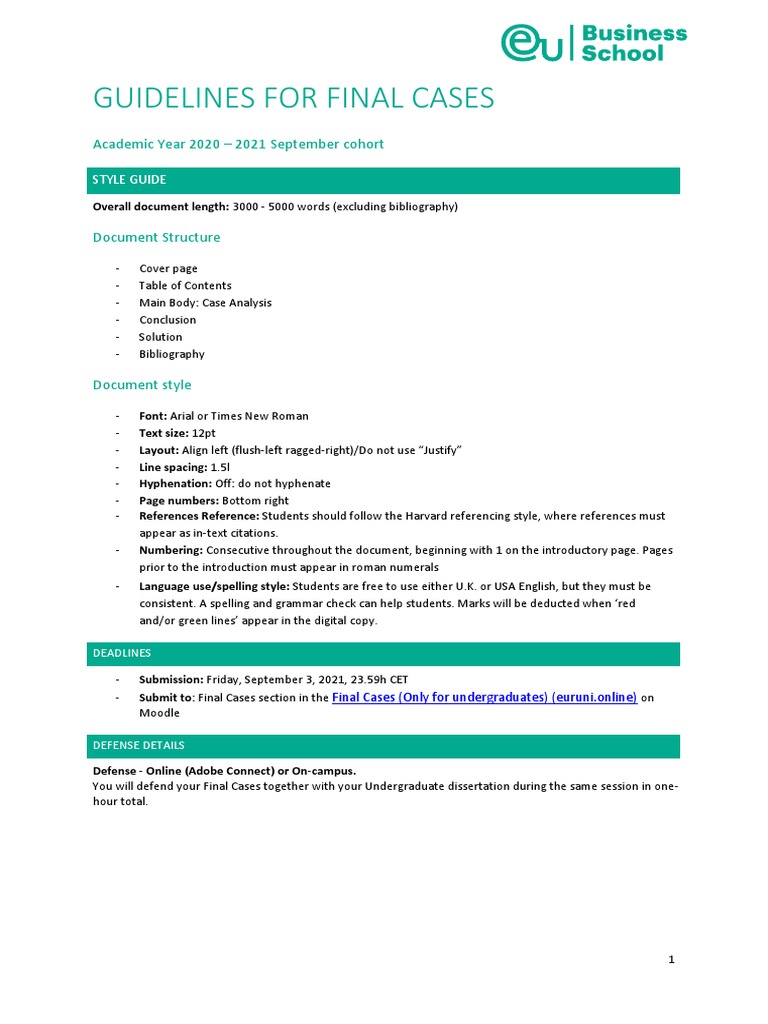 Final Case Guidelines for Students | PDF | Rubric (Academic) | Information