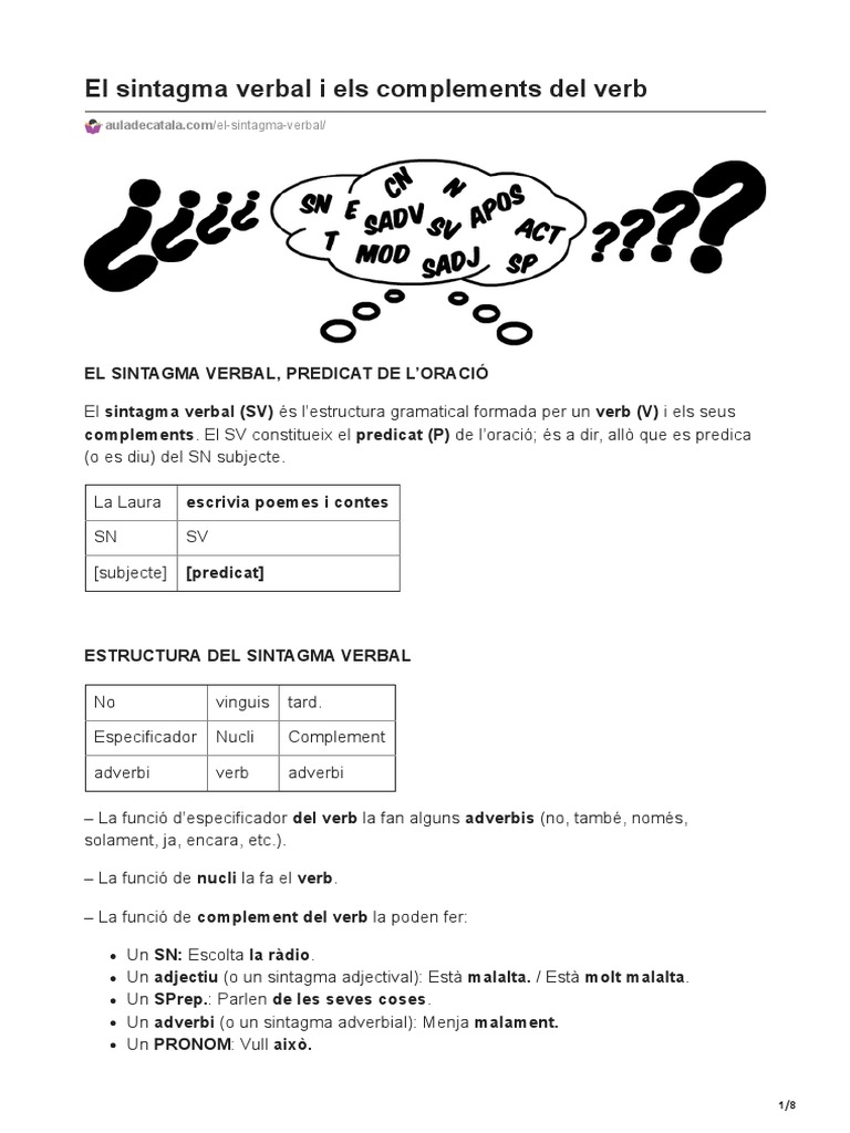 El Sintagma Verbal I Els Complements Del Verb | PDF